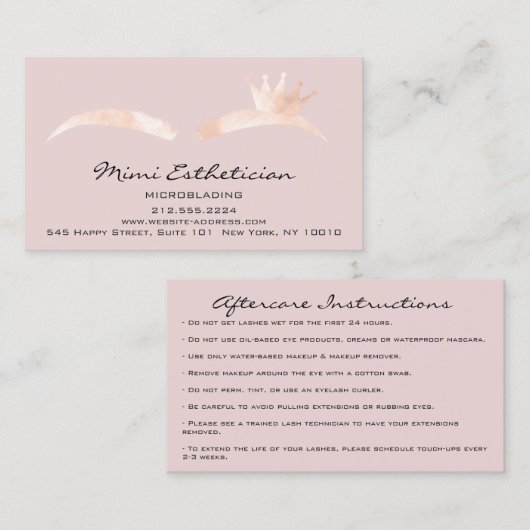 Carte De Visite Instructions pour les soins postérieurs Microbladi (Devant / Derrière)