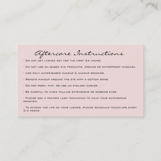 Carte De Visite Instructions pour les soins postérieurs Microbladi (Dos)