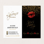 Carte De Visite Instructions Red Lips & Gold Confetti (Extérieur déplié)