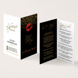 Carte De Visite Instructions Red Lips & Gold Confetti
