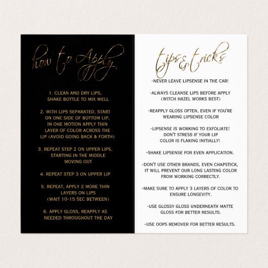 Carte De Visite Instructions Red Lips & Gold Confetti (Intérieur déplié)