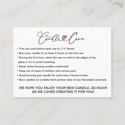 Carte De Visite Instructions simples pour l'entretien des bougies  (Devant)