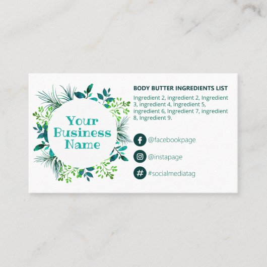 Carte De Visite Instructions sur les ingrédients de remplissage Tu (Devant)