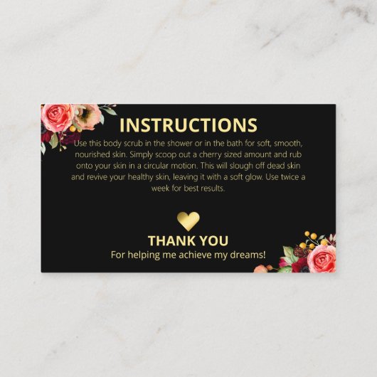 Carte De Visite Instructions sur les ingrédients spas (Dos)