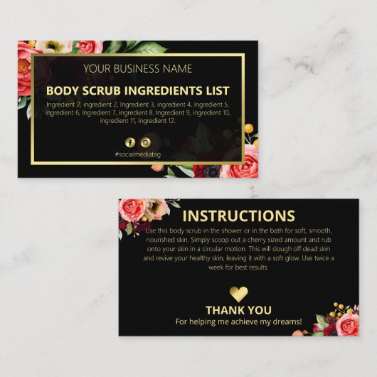 Carte De Visite Instructions sur les ingrédients spas (Devant / Derrière)