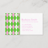 Carte De Visite Instructrice de golf argyle chic professionnelle (Devant)