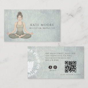 Carte De Visite Instructrice de méditation terreuse Code QR Vert S