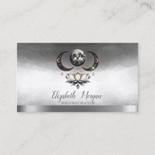 Carte De Visite Instructrice de yoga élégante Lotus Moon Silver