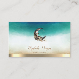 Carte De Visite Instructrice de yoga élégante Moon Feather