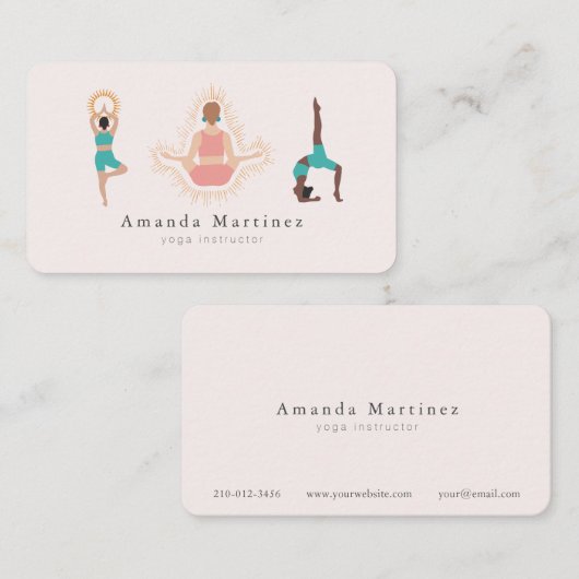 Carte De Visite Instructrice de yoga Femmes Arbre Pose rose clair (Devant / Derrière)