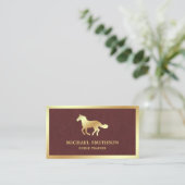 Carte De Visite Instructrice d'équitation en cuir marron avec feui (Debout devant)