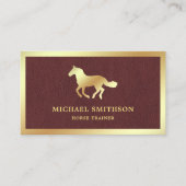 Carte De Visite Instructrice d'équitation en cuir marron avec feui (Devant)