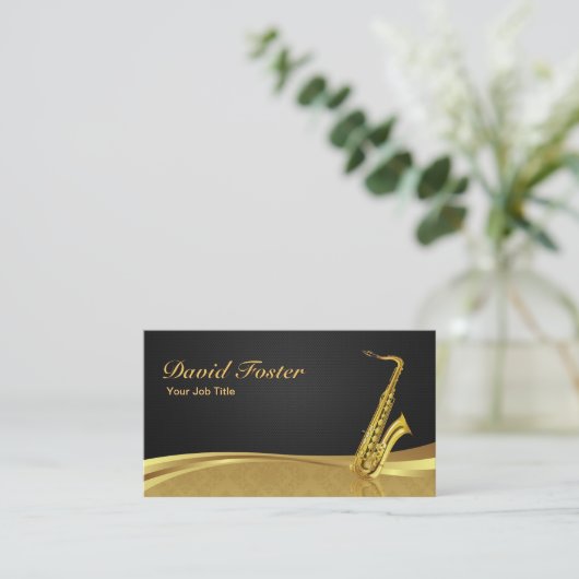 Carte De Visite Instrument en laiton saxophone Elegant Gold Damask (Debout devant)