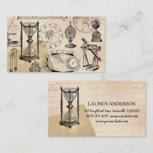 Carte De Visite Instruments de l'Heure Steampunk Hourglass  (Devant / Derrière)