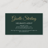 Carte De Visite Insurance Agent Emerald Green Gold Photo QR Code (Dos)