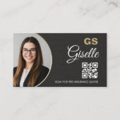 Carte De Visite Insurance Agent Linen Black Photo QR Code (Devant)