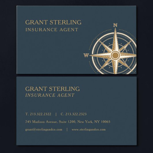 Carte De Visite Insurance Agent Nautical Compass 