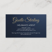Carte De Visite Insurance Agent Navy Blue Gold Photo Metallic (Dos)