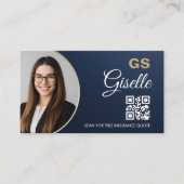 Carte De Visite Insurance Agent Navy Blue Gold Photo Metallic (Devant)
