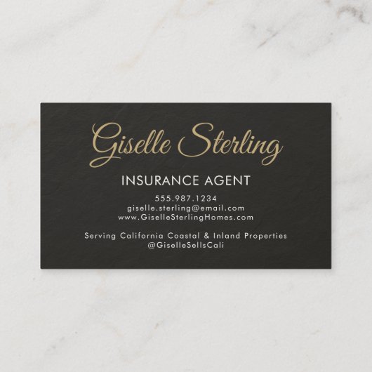 Carte De Visite Insurance Agent Slate Stone Black Photo QR Code (Dos)