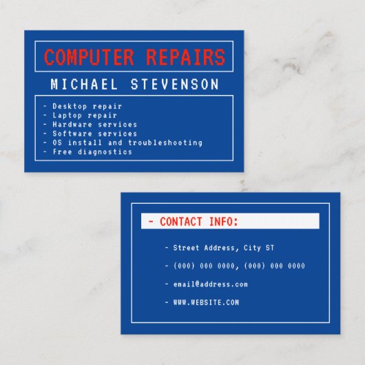 Carte De Visite Interface d'ordinateur bleu style rétro (Devant / Derrière)