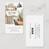 Carte De Visite Intérieur Designer Rustique Aquarelle Scène cuisin (Devant / Derrière)