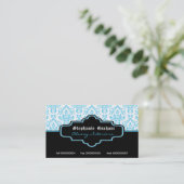 Carte De Visite Intérieurs noirs turquoise blanc damassé (Debout devant)