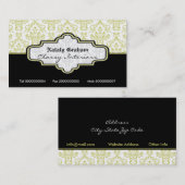 Carte De Visite Intérieurs noirs vert olive blanc damassé (Devant / Derrière)