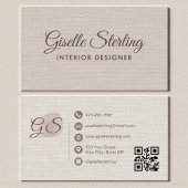 Carte De Visite Interior Designer Beige Linen Elegant QR Code