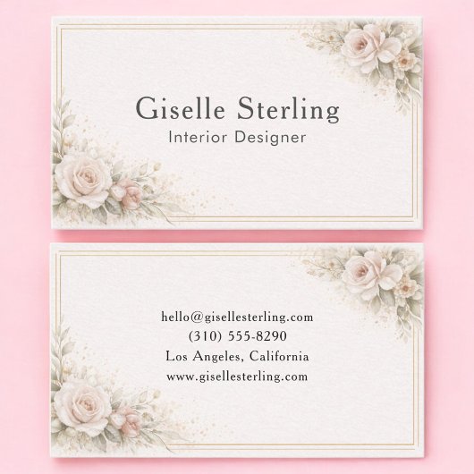 Carte De Visite Interior Designer Floral Neutral Professional