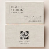 Carte De Visite Interior Designer Luxury Neutral Linen QR Code