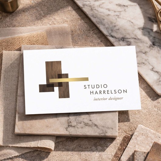 Carte De Visite Interior Designer Wood Gold Logo