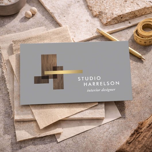 Carte De Visite Interior Designer Wood Gold Logo Gray