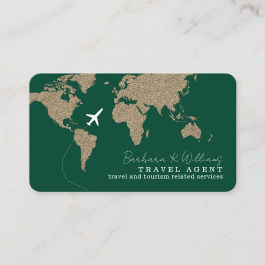 Carte De Visite International Travel Agent World Map dark-green (Devant)