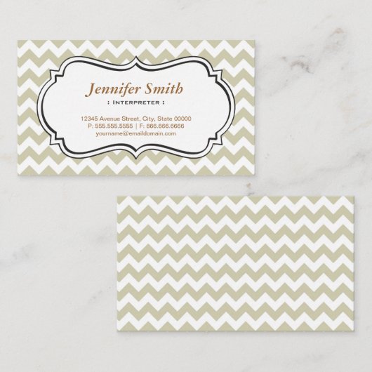 Carte De Visite Interprète - Chevron Simple Jasmine (Devant / Derrière)