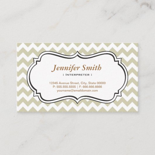 Carte De Visite Interprète - Chevron Simple Jasmine (Devant)