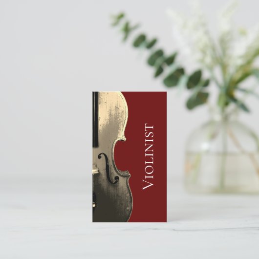 Carte De Visite Interprète de violon musical QR code Red Minimalis (Debout devant)