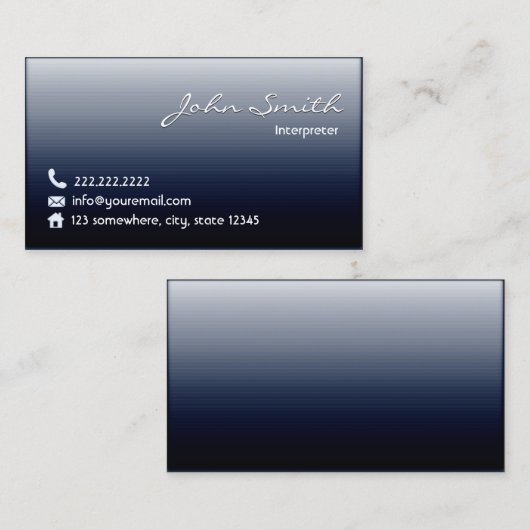 Carte De Visite Interprète professionnel Marine bleu (Devant / Derrière)
