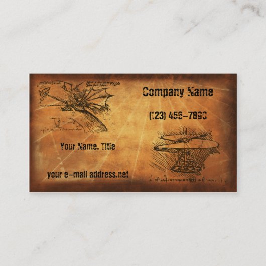 Carte De Visite Inventions de DaVinci, (Devant)