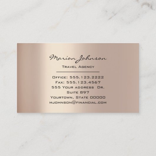 Carte De Visite Investissements Finances Mariage Voyage World Rose (Dos)