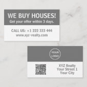 Carte De Visite Investisseur immobilier gris blanc simple (Devant / Derrière)