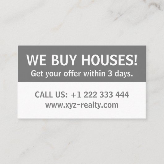 Carte De Visite Investisseur immobilier gris blanc simple (Devant)