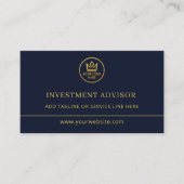 Carte De Visite Investment Advisor Blue Gold Logo QR Code (Devant)