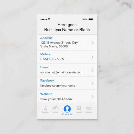Carte De Visite iPhone iOS Personnalisable Style d'interface utili (Dos)