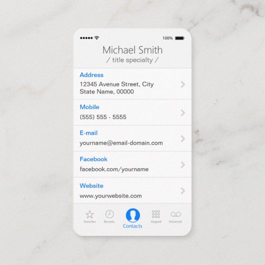 Carte De Visite iPhone iOS Style App Capture d'écran (Dos)
