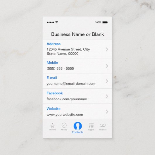 Carte De Visite iPhone iOS Style - Simple Générique Noir et Blanc (Dos)