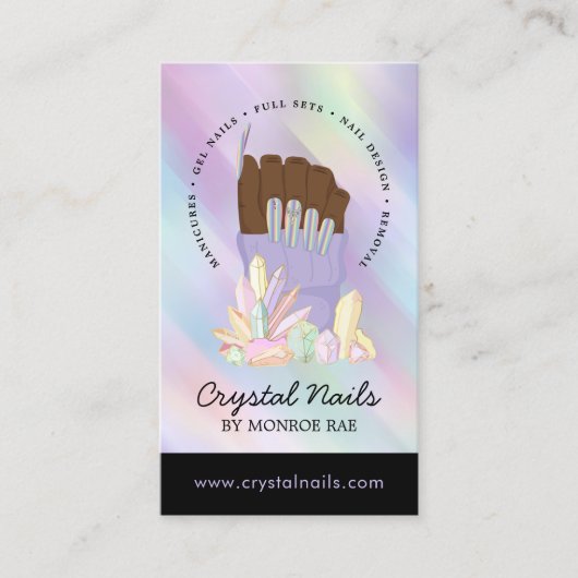 Carte De Visite Iridescente Crystal Nail Technicien Beauté Salon B (Devant)