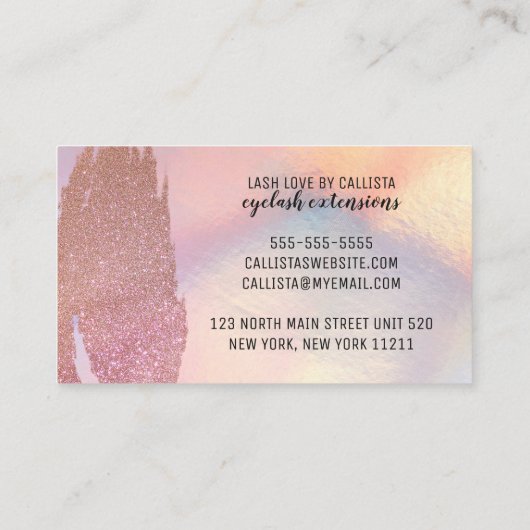 Carte De Visite Iridescente Eyelash Parties scintillant rose Lashe (Dos)