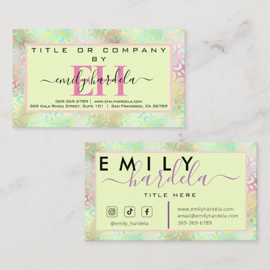 Carte De Visite Iridescente Leopard Professionnel (Devant / Derrière)