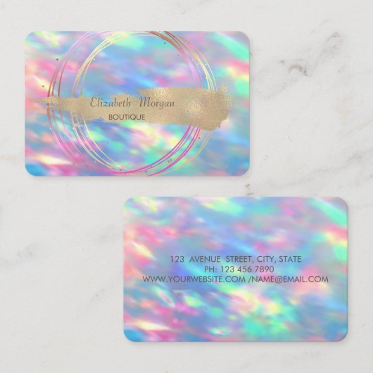 Carte De Visite Iridescente moderne Opal Gold Cercles Brush Stroke (Devant / Derrière)